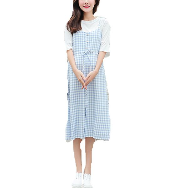 2pcs/sets half sleeve shirt + slip plaid sundress clothes for pregnant women, White
2pcs/sets half sleeve shirt + slip plaid sundress clothes for pregnant women, White