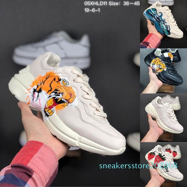 2019 rhyton leather sneaker mens designer shoes with strawberry wave mouth tiger print vintage trainer women designer shoes s08, Black
2019 rhyton leather sneaker mens designer shoes with strawberry wave mouth tiger print vintage trainer women designer shoes s08, Black