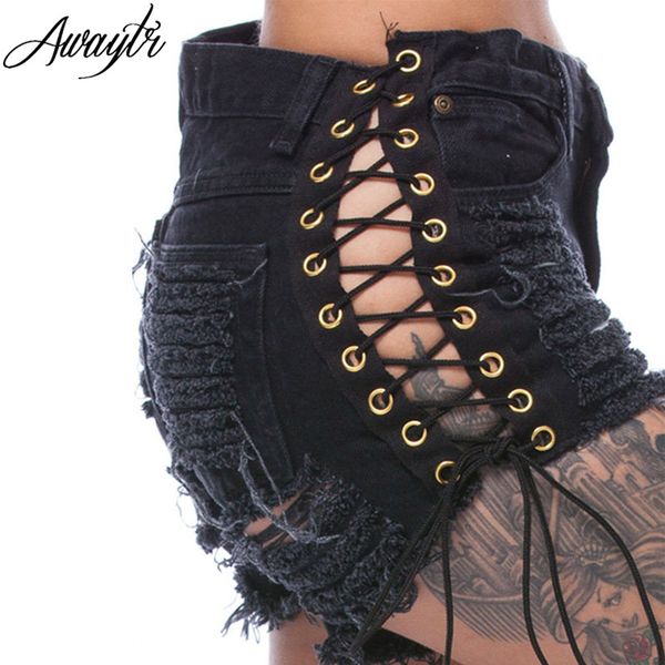 vintage lace up high waist denim shorts women broken hole loose short jeans punk summer fashion short pants c3792, White;black
vintage lace up high waist denim shorts women broken hole loose short jeans punk summer fashion short pants c3792, White;black