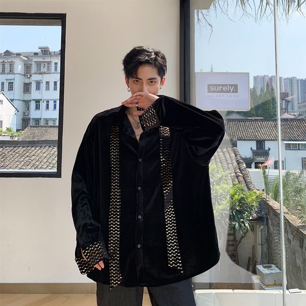 vintage streetwear hip hop men long sleeve shirt stage male show club clothing sequin ribbon loose casual velvet tie shirt b70, White;black
vintage streetwear hip hop men long sleeve shirt stage male show club clothing sequin ribbon loose casual velvet tie shirt b70, White;black