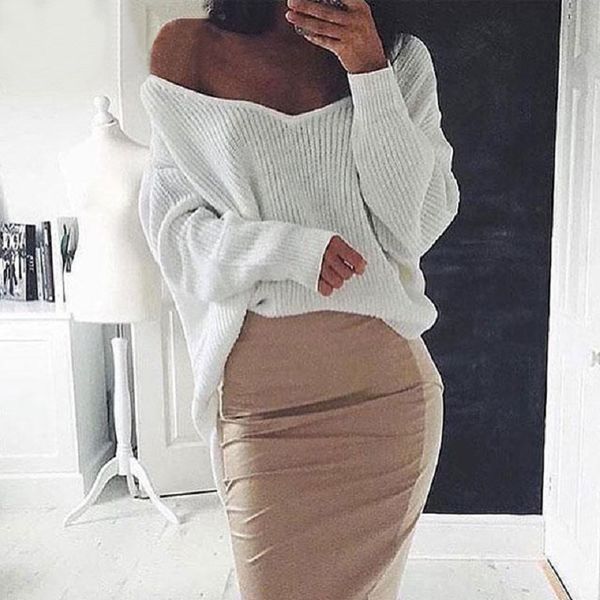 new women pullovers sweater autumn batwing sleeves casual oversize loose solid knitted drop back 6q0154, White;black
new women pullovers sweater autumn batwing sleeves casual oversize loose solid knitted drop back 6q0154, White;black