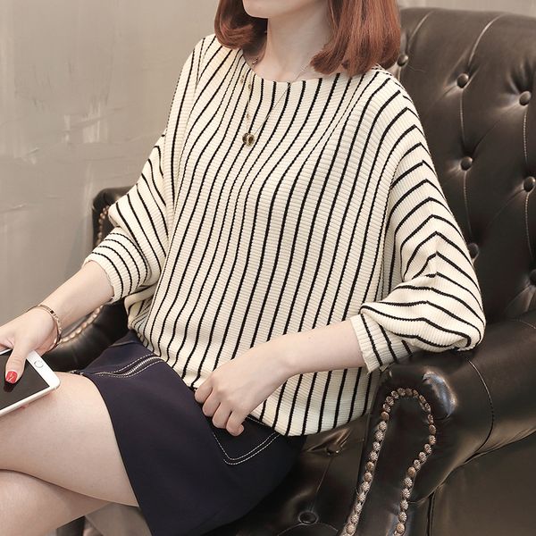 korean version striped bat sleeve knitted sweater loose vertical stripe short pullover sweater blouse women, White;black
korean version striped bat sleeve knitted sweater loose vertical stripe short pullover sweater blouse women, White;black