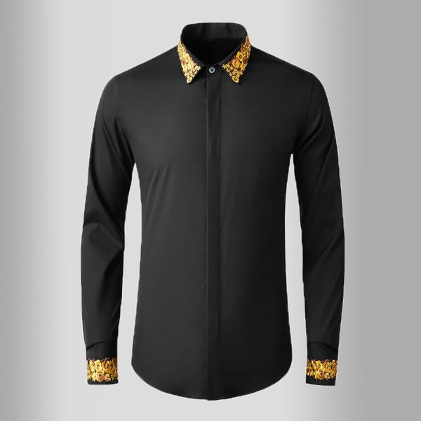 new solid color mens shirts luxury royal flower long sleeve casual mens dress shirts plus size 4xl slim fit party male shirts, White;black
new solid color mens shirts luxury royal flower long sleeve casual mens dress shirts plus size 4xl slim fit party male shirts, White;black