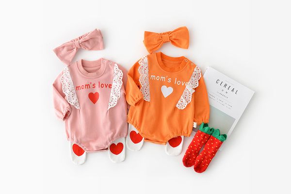 baby kids designer clothes Romper Long Sleeve O-Neck Letter Print Romper +headband Clothes 100% cotton girl kid rompers 0-2T