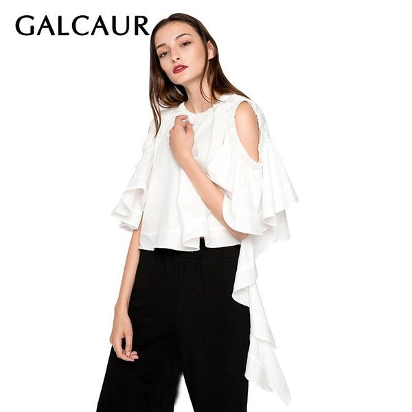 galcaur off shoulder elegant shirt for women o neck short sleeve ruffles irregular blouse female summer 2019 fashion tide, White
galcaur off shoulder elegant shirt for women o neck short sleeve ruffles irregular blouse female summer 2019 fashion tide, White