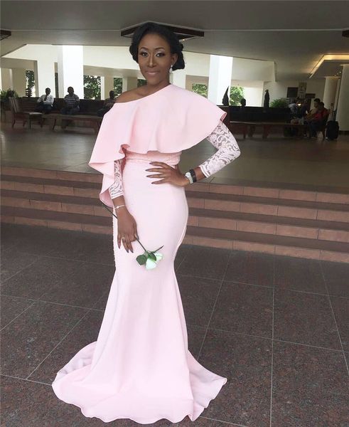 pink one shoulder mermaid bridesmaid dresses 2020 lace african maid of honor dress for women with long sleeve, White;pink
pink one shoulder mermaid bridesmaid dresses 2020 lace african maid of honor dress for women with long sleeve, White;pink