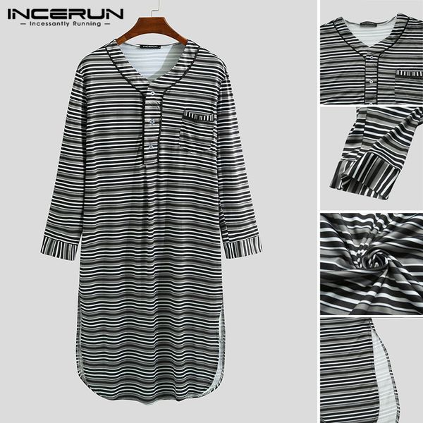 men's sleepwear incerun men sleep robes striped long sleeve v neck nightgown leisure breathable bathrobes pajamas robe s-5xl, Black;brown
men's sleepwear incerun men sleep robes striped long sleeve v neck nightgown leisure breathable bathrobes pajamas robe s-5xl, Black;brown