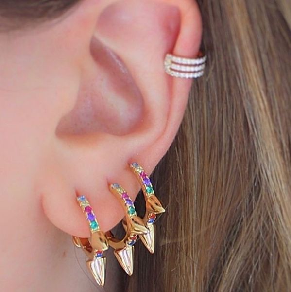 2020 fashion minimal women jewelry rainbow colorful cubic zirconia 3 spikes mini small hoop earring, Golden;silver
2020 fashion minimal women jewelry rainbow colorful cubic zirconia 3 spikes mini small hoop earring, Golden;silver