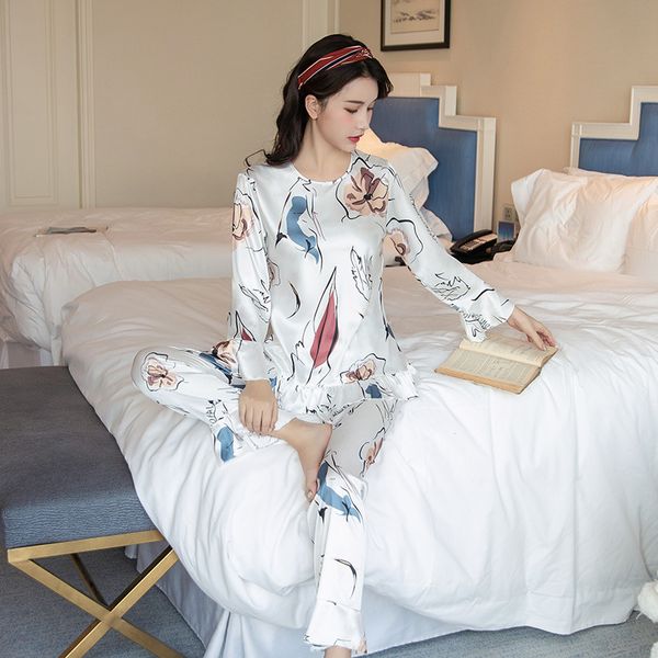 fzslcyiyi spring summer silk satin long sleeve pullover pajama sets for women print sleepwear homewear pijama mujer home clothes, Black;red
fzslcyiyi spring summer silk satin long sleeve pullover pajama sets for women print sleepwear homewear pijama mujer home clothes, Black;red
