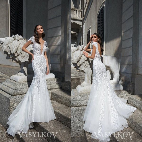 crystal design русалка свадебное платье v шеи sweep поезд кружева аппликация boho свадебное платье втулки крышки пользовательские свадебные, White
crystal design русалка свадебное платье v шеи sweep поезд кружева аппликация boho свадебное платье втулки крышки пользовательские свадебные, White