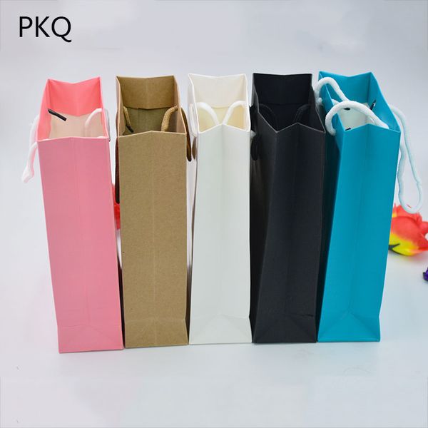 

10pcs/lot blank kraft paper gift bag with handles 27x9.5x32cm festival gift bags jewelry diy multifunction shopping bag