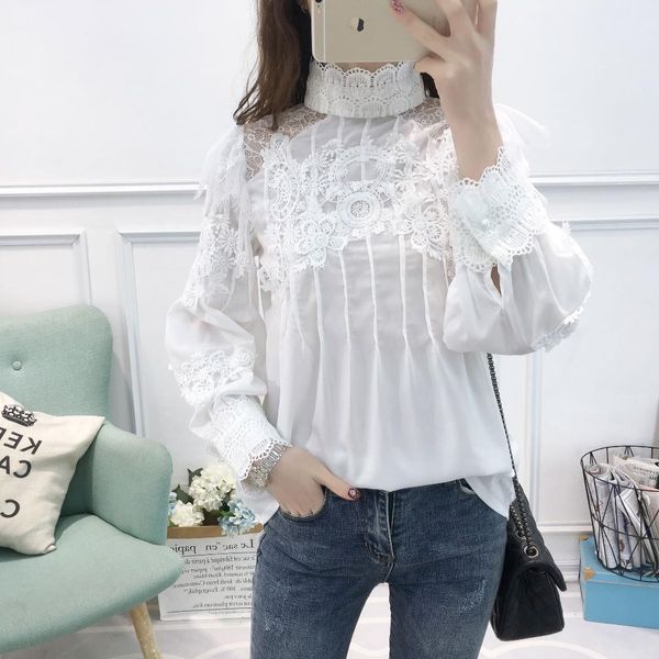 2019 spring and summer women's slim slim high collar lace shirt women's bottoming shirt long-sleeved women, White
2019 spring and summer women's slim slim high collar lace shirt women's bottoming shirt long-sleeved women, White