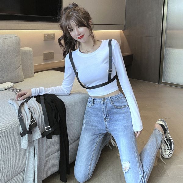 2020 new tight all-match slim short t-shirt high waist ripped jeans two-piece suit female fashion, White
2020 new tight all-match slim short t-shirt high waist ripped jeans two-piece suit female fashion, White