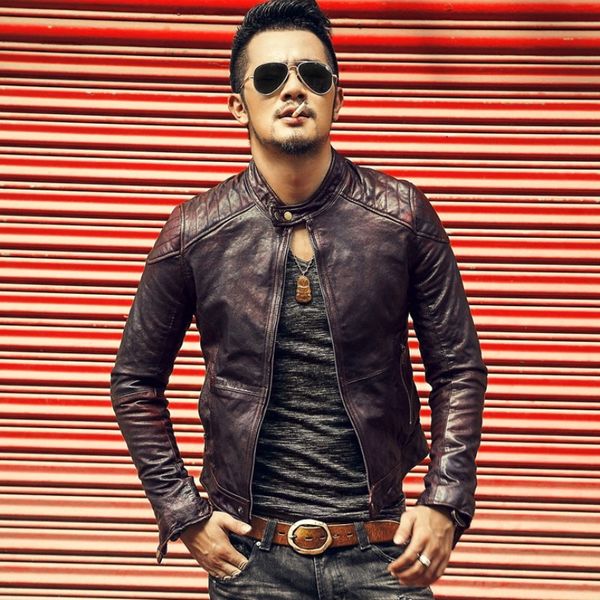 men's leather & faux luxury mens slim fit goatskin genuine jacket stand collar padded windbreaker biker coat natural vintage jackets, Black
men's leather & faux luxury mens slim fit goatskin genuine jacket stand collar padded windbreaker biker coat natural vintage jackets, Black