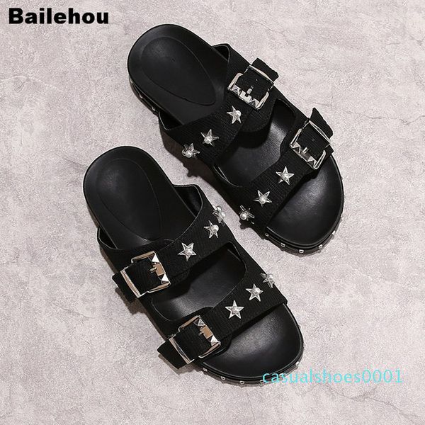 2019 new women summer slippers rivet slingback slippers platform spiked sandals stud concise flat shoes beach flip flops slipper c01, Black
2019 new women summer slippers rivet slingback slippers platform spiked sandals stud concise flat shoes beach flip flops slipper c01, Black