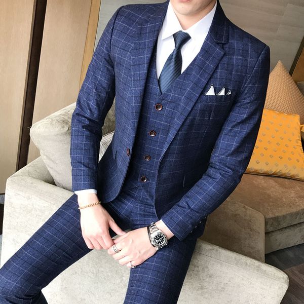 mens fashion tailored boutique plaid wedding dress suit 3 pieces set men business casual suits jacket vest pants, White;black
mens fashion tailored boutique plaid wedding dress suit 3 pieces set men business casual suits jacket vest pants, White;black