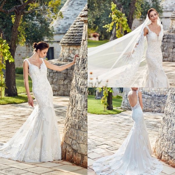 2019 eddy k mermaid wedding dresses v neck backless sweep train garden beach wedding gowns custom made lace appliqued bridal dress, White
2019 eddy k mermaid wedding dresses v neck backless sweep train garden beach wedding gowns custom made lace appliqued bridal dress, White