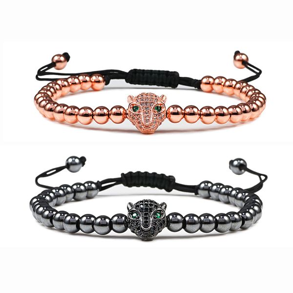 fashion pave cz leopard head men's bracelets classic copper beads rose gold sliver hematite strand adjustable bracelet for women, Black
fashion pave cz leopard head men's bracelets classic copper beads rose gold sliver hematite strand adjustable bracelet for women, Black