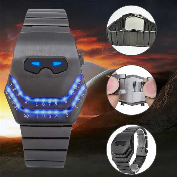 men led cool fashion handsome snake face dial steel belt blue analog analog digital electronic sports wristwatches clock 2019 wd, Slivery;brown