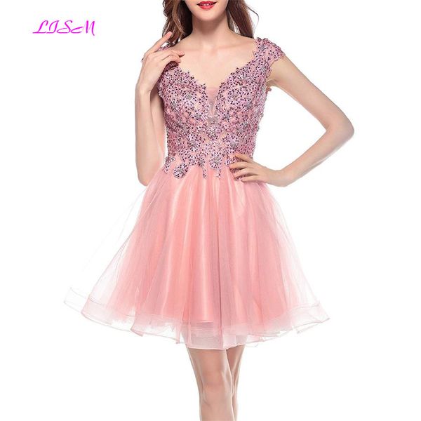 pink short homecoming dress v neck mini party prom dresses tulle appliques beaded vestido corto backless bridesmaid dress, White;black
pink short homecoming dress v neck mini party prom dresses tulle appliques beaded vestido corto backless bridesmaid dress, White;black