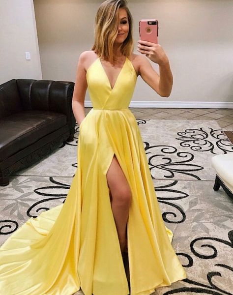 elegant long yellow v-neck prom dresses with slit custom made zipper back a-line evening gowns party dresses with pockets for women, Black
elegant long yellow v-neck prom dresses with slit custom made zipper back a-line evening gowns party dresses with pockets for women, Black