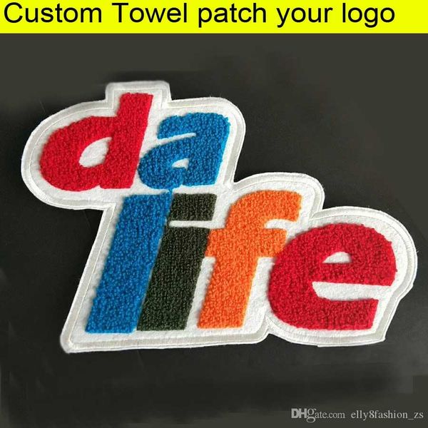 

custom fabric chenille patch embroidery towel patch or sew on back diy badge clothing patches applique garment, Black