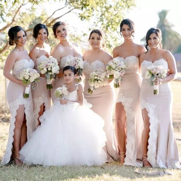 2019 sweetheart lace appliques slim mermaid bridesmaids dresses split long vestidos de bridesmaid prom party gowns honor of maid, White;pink
2019 sweetheart lace appliques slim mermaid bridesmaids dresses split long vestidos de bridesmaid prom party gowns honor of maid, White;pink