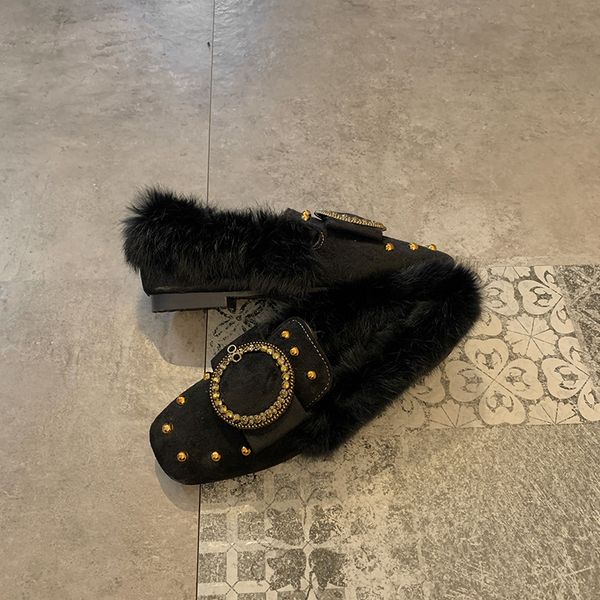 women's plush cute flat muller shoes zapatos de mujer flat shoes women fashion solid color flock rivet boat shallow mouth, Black
women's plush cute flat muller shoes zapatos de mujer flat shoes women fashion solid color flock rivet boat shallow mouth, Black