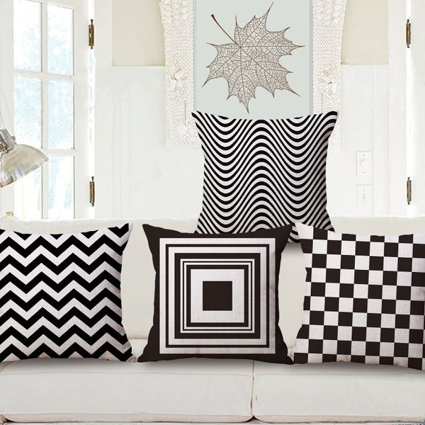classic black geometry cotton pillow wave grain cushion set