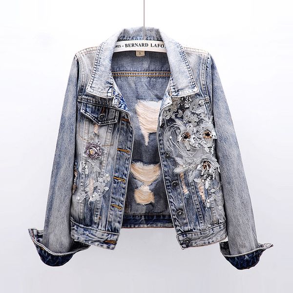 denim jacket women spring autumn new beaded flowers embroidery slim hole long sleeve jeans jacket plus size basic coat outerwear, Black;brown
denim jacket women spring autumn new beaded flowers embroidery slim hole long sleeve jeans jacket plus size basic coat outerwear, Black;brown