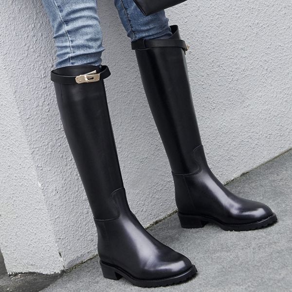 fashion women knee high boots round toe low heel genuine leather woman equestrian boots high autumn winter shoes women, Black
fashion women knee high boots round toe low heel genuine leather woman equestrian boots high autumn winter shoes women, Black