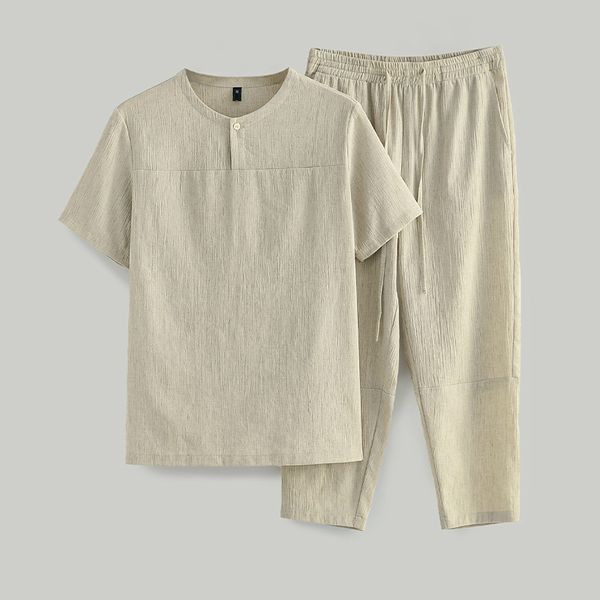 men loose casual lace-up pants suit beige t-shirt pants 2 piece set male t shirt set cotton linen two-piece suit summer, Gray
men loose casual lace-up pants suit beige t-shirt pants 2 piece set male t shirt set cotton linen two-piece suit summer, Gray