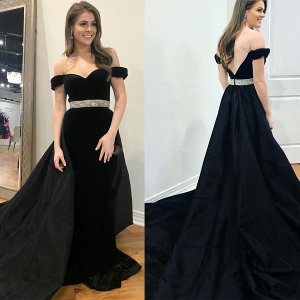 off the shoulder mermaid evening dresses beading sash backless celebrity gowns satin long train red carpet dress, Black;red
off the shoulder mermaid evening dresses beading sash backless celebrity gowns satin long train red carpet dress, Black;red