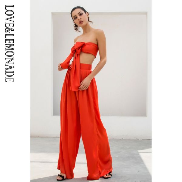 love&lemonade orange high waist bell two-pieces sets lm0175, White
