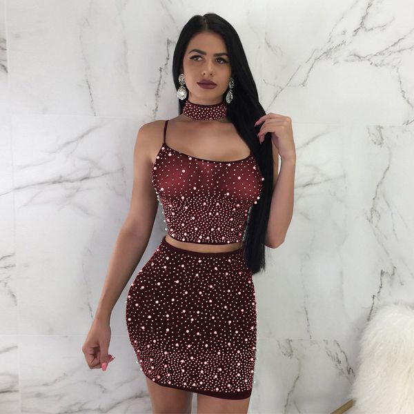 cross-border new european and american womens beaded rhinestone lace-up nightclub skirt three-piece womens, White
cross-border new european and american womens beaded rhinestone lace-up nightclub skirt three-piece womens, White
