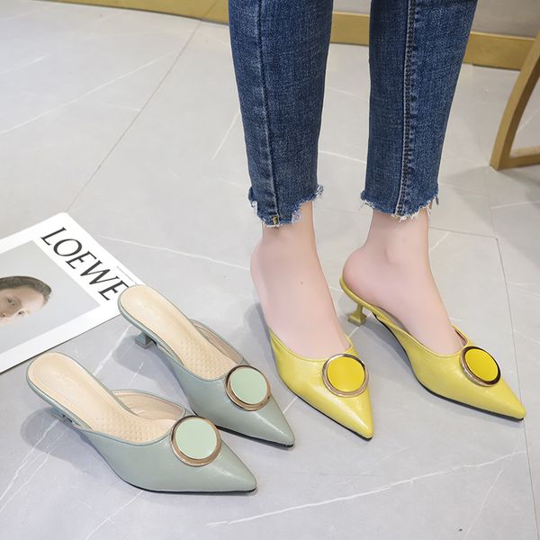 metal button pu leather mules shoes women high heel pointed toe slippers summer closed toe slippers women thin heel sandals, Black
metal button pu leather mules shoes women high heel pointed toe slippers summer closed toe slippers women thin heel sandals, Black