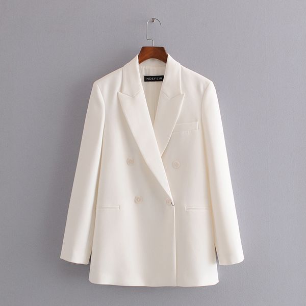 women's suits & blazers women double breasted white blazer coat notched neck long sleeve casual outerwear pocket office wear jacket fem, White;black
women's suits & blazers women double breasted white blazer coat notched neck long sleeve casual outerwear pocket office wear jacket fem, White;black