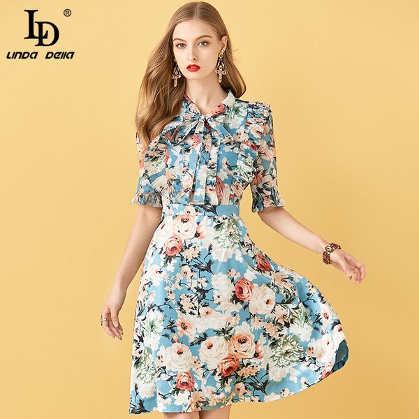 ld linda della 2020 fashion designer summer short dress women bow floral print beading button elegant vintage female midi dress, White;black
ld linda della 2020 fashion designer summer short dress women bow floral print beading button elegant vintage female midi dress, White;black