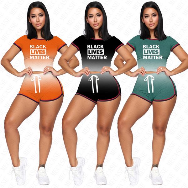 black lives matter letters designer women shorts sets two piece t-shirt crop + shorts set gradient outfit summer stripe tracksuit d62309, White
black lives matter letters designer women shorts sets two piece t-shirt crop + shorts set gradient outfit summer stripe tracksuit d62309, White