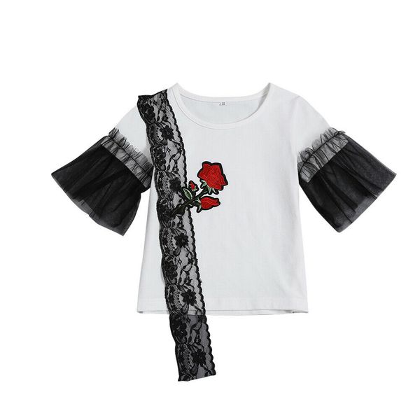 kids girls summer clothes floral embroidery black lace t-shirt white tops tee, Blue
kids girls summer clothes floral embroidery black lace t-shirt white tops tee, Blue