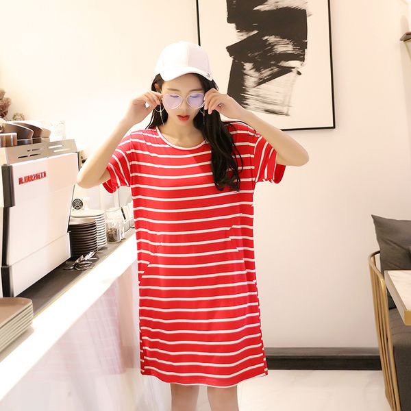 women's sleepwear summer striped short-sleeved round neck nightdress loose thin mid-length dress outer wear clothing nighties, Black;red
women's sleepwear summer striped short-sleeved round neck nightdress loose thin mid-length dress outer wear clothing nighties, Black;red