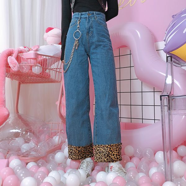 leopard-print flanged jeans, loose high waist, autumn and winter casual wide-legged, Blue
leopard-print flanged jeans, loose high waist, autumn and winter casual wide-legged, Blue