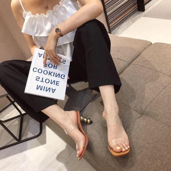 slippers fashion women high-heeled flip flops strange heels square toe sandals pvc transparent jelly shoes slides, Black
slippers fashion women high-heeled flip flops strange heels square toe sandals pvc transparent jelly shoes slides, Black