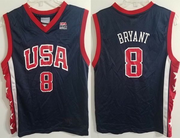 2004 usa olympic kobe bryant 8 white navy blue retro basketball jersey men's stitched custom number name jerseys, Black