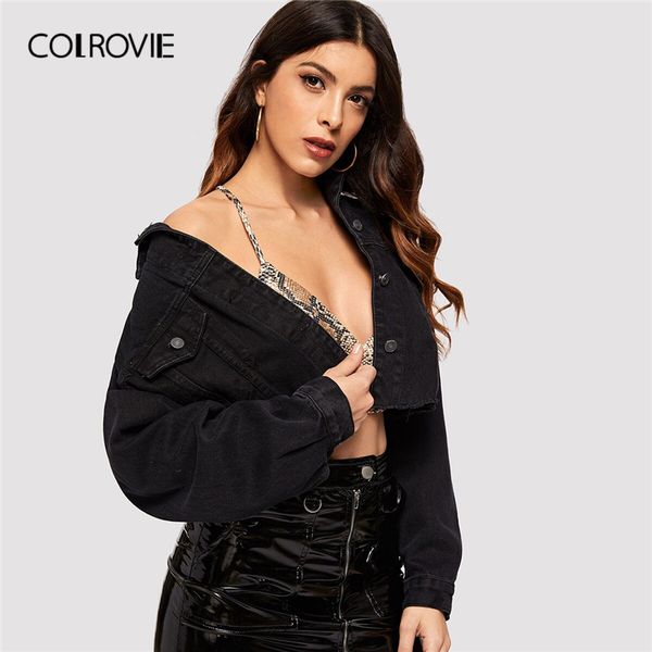 colrovie black drop shoulder ripped crop denim jacket women 2019 fall streetwear ladies jackets frayed edge solid outerwear, Black;brown
colrovie black drop shoulder ripped crop denim jacket women 2019 fall streetwear ladies jackets frayed edge solid outerwear, Black;brown