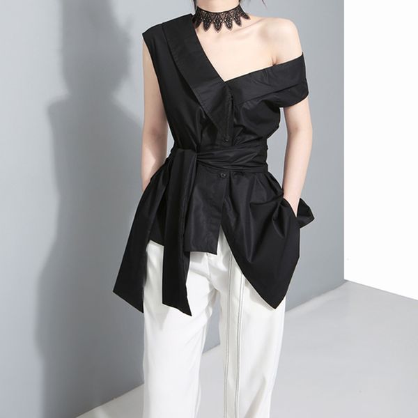 sleeveless sashes tunic women's blouses shirts summer 2017 v collar black khaki irregular loose shirt casual, White
sleeveless sashes tunic women's blouses shirts summer 2017 v collar black khaki irregular loose shirt casual, White