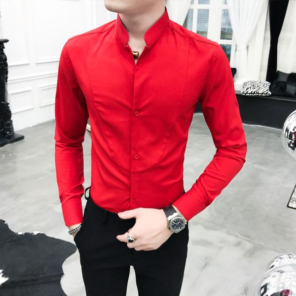 men brand unique stand collar shirt slim fit long sleeve camisa social masculina men dress designer good cotton shirt, White;black
men brand unique stand collar shirt slim fit long sleeve camisa social masculina men dress designer good cotton shirt, White;black