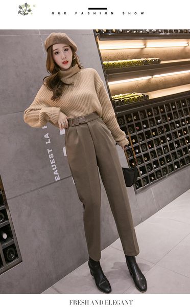apricot female careless wide-legged pants nine points straight canister, Blue