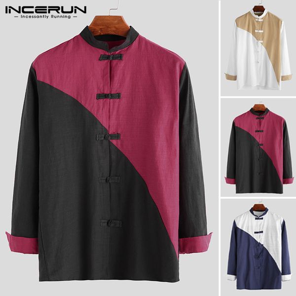 incerun chinese shirt men patchwork stand collar button up casual long sleeve vintage cotton traditional shirts men clothes, White;black
incerun chinese shirt men patchwork stand collar button up casual long sleeve vintage cotton traditional shirts men clothes, White;black
