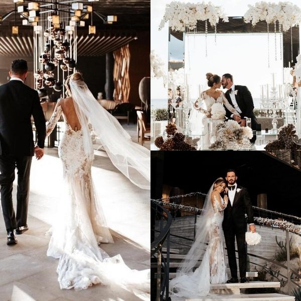 2020 scoop neck long sleeve illusion mermaid bridal wedding dress backless tulle boho beach vestidos de novia with lace applique beads, White
2020 scoop neck long sleeve illusion mermaid bridal wedding dress backless tulle boho beach vestidos de novia with lace applique beads, White